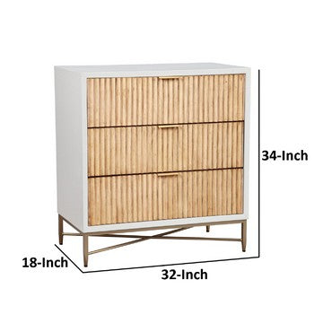 Benzara Eli 34 Inch 3 Drawer Small Dresser Nightstand, Corrugated Panels, White, Gold - BM284287 | Benzara.com Benzara Eli 34 Inch 3 Drawer Small Dresser Nightstand, Corrugated Panels, White, Gold - BM284287 | Benzara.com