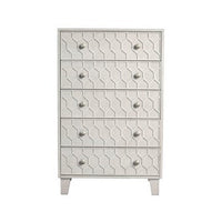 Rue 48 Inch 5 Drawer Dresser Chest, Textured Honeycomb Design, Light Gray - BM284298