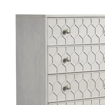 Benzara Rue 48 Inch 5 Drawer Dresser Chest, Textured Honeycomb Design, Light Gray - BM284298 Benzara Rue 48 Inch 5 Drawer Dresser Chest, Textured Honeycomb Design, Light Gray - BM284298