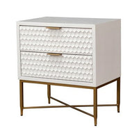 Rexi 26 Inch 2 Drawer Nightstand, Honeycomb, Mahogany Wood, White, Gold - BM284300