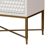 Rexi 26 Inch 2 Drawer Nightstand, Honeycomb, Mahogany Wood, White, Gold - BM284300