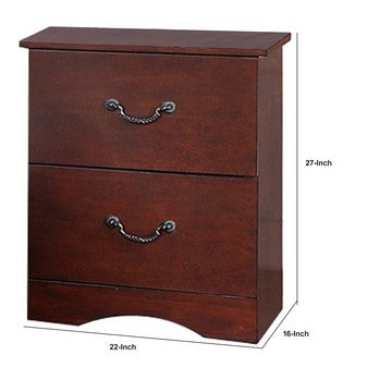 Bran 27 Inch 2 Drawer Nightstand, Pine Wood, Grain Details, Cherry Brown - BM284307