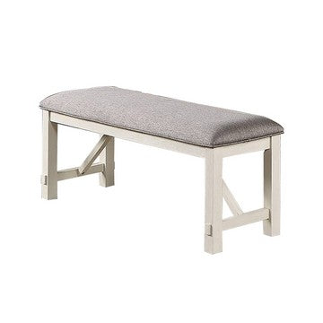 Lexi 50 Inch Dining Bench, Fabric Padded Seat, Rubberwood, Gray and White - BM284313