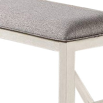 Lexi 50 Inch Dining Bench, Fabric Padded Seat, Rubberwood, Gray and White - BM284313