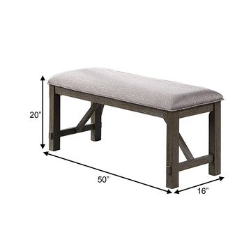 Lexi 50 Inch Dining Bench, Fabric Padded Seat, Rubberwood, Gray, Dark Brown - BM284317