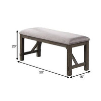 Lexi 50 Inch Dining Bench, Fabric Padded Seat, Rubberwood, Gray, Dark Brown - BM284317