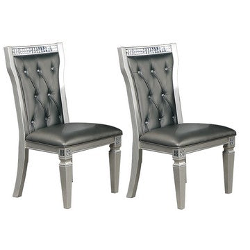 Neil 24 Inch Modern Dining Side Chair, Vegan Faux Leather, Set of 2, Silver - BM284319