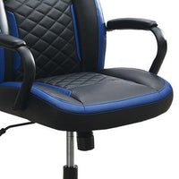 Ida 26 Inch Ergonomic Office Chair, Faux Leather Swivel Seat, Black, Blue - BM284334