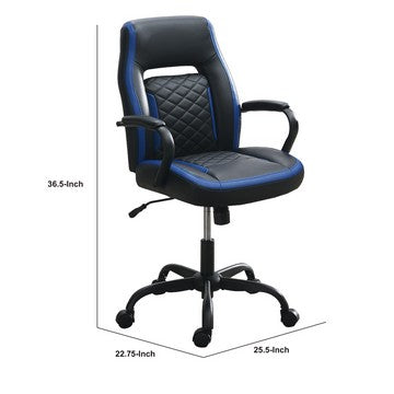 Ida 26 Inch Ergonomic Office Chair, Faux Leather Swivel Seat, Black, Blue - BM284334