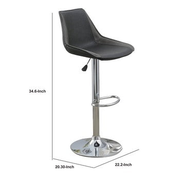 Carl 25-29 Inch Vegan Faux Leather Bar Stool, Adjustable Height, Gray Seat - BM284345