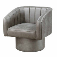 Kate 30 Inch Accent Chair, 360 Swivel Seat, Vegan Faux Leather, Light Gray - BM284351