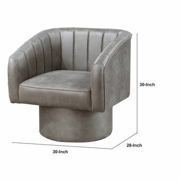 Kate 30 Inch Accent Chair, 360 Swivel Seat, Vegan Faux Leather, Light Gray - BM284351