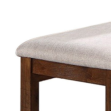 48 Inch Classic Fabric Upholstered Dining Bench, Pine Wood, Ivory and Brown - BM284352