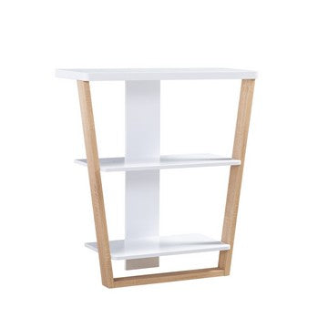 Hedy 34 Inch Modern Console Table, 3 Shelf, Slanted Legs, Two Toned, White - BM284398