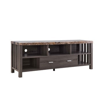 60 Inch Modern TV Entertainment Console, 5 Shelves, Faux Marble Top, Gray - BM284400