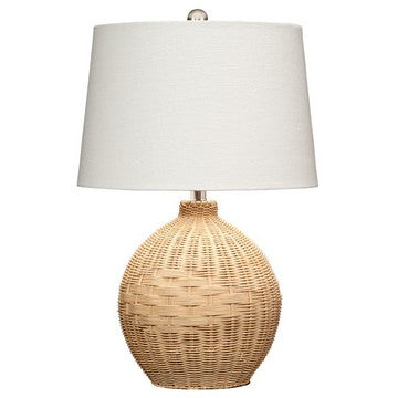 Cape 22 Inch Contemporary Rattan Table Lamp, Hand Woven, Linen Shade, Brown - BM284414
