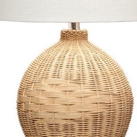 Cape 22 Inch Contemporary Rattan Table Lamp, Hand Woven, Linen Shade, Brown - BM284414