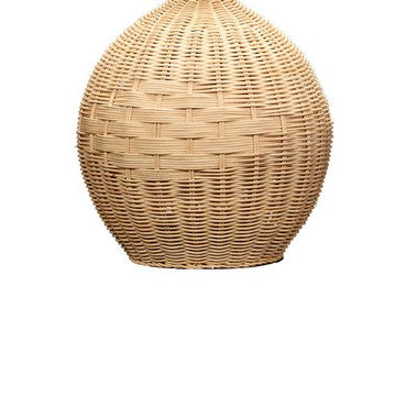 Cape 22 Inch Contemporary Rattan Table Lamp, Hand Woven, Linen Shade, Brown - BM284414