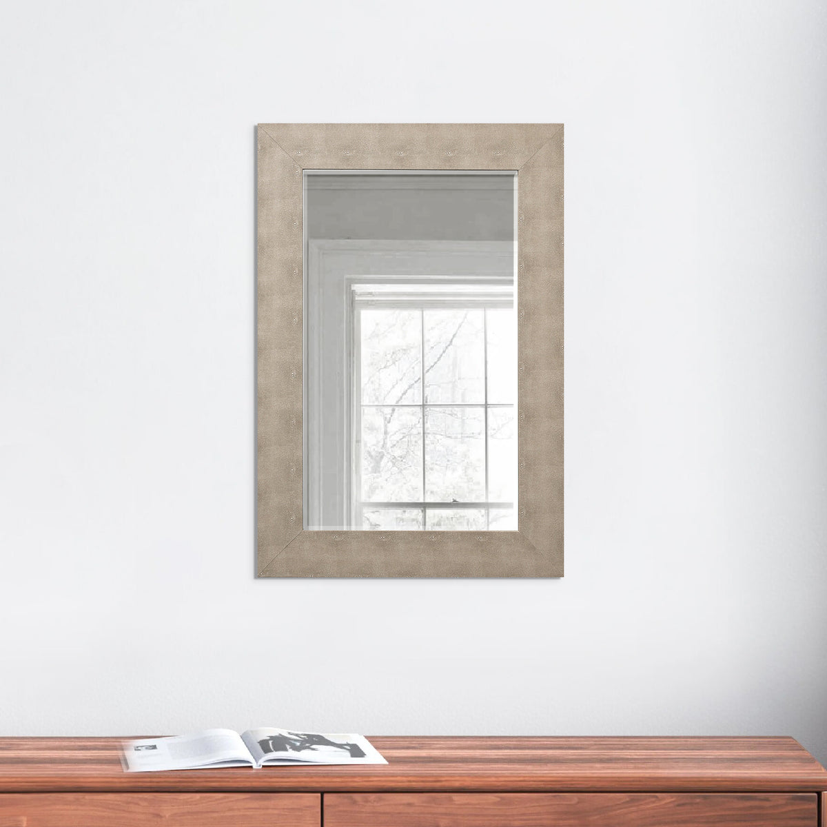 Structure 26 x 38 Modern Rectangular Mirror, Shargeen Texture, Bevel, Ivory - BM284427