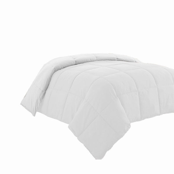 Beth Reversible Microfiber Twin Comforter, Squared Stitching, Pure White - BM284434