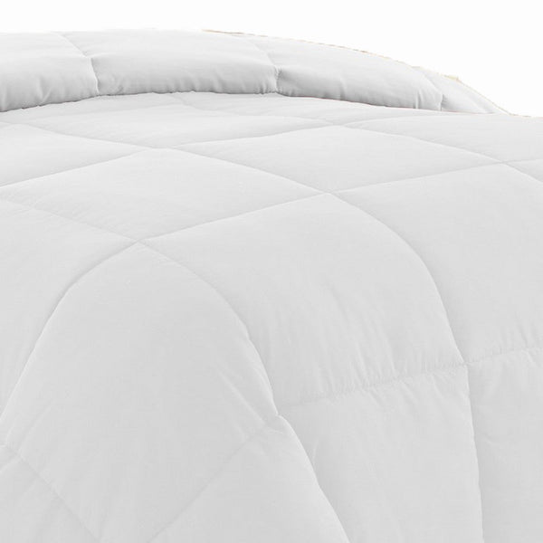 Beth Reversible Microfiber Twin Comforter, Squared Stitching, Pure White - BM284434