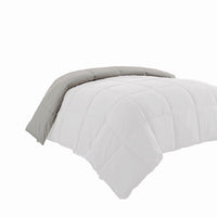 Beth Reversible Microfiber Twin Comforter, Squared Stitching, White, Gray - BM284435