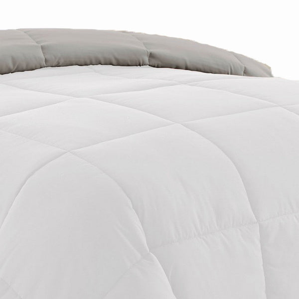 Beth Reversible Microfiber Twin Comforter, Squared Stitching, White, Gray - BM284435