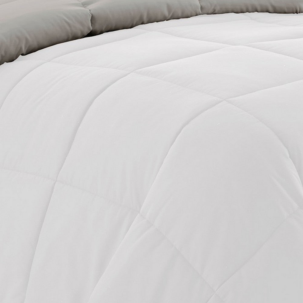 Beth Reversible Microfiber Twin Comforter, Squared Stitching, White, Gray - BM284435