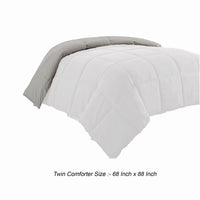 Beth Reversible Microfiber Twin Comforter, Squared Stitching, White, Gray - BM284435