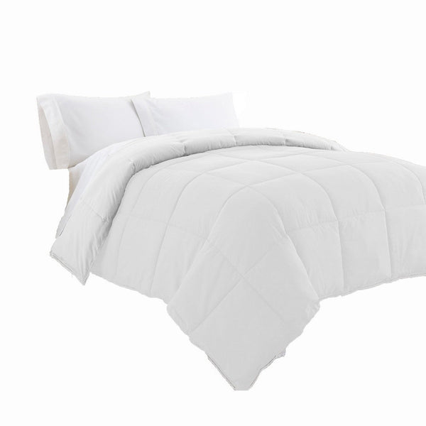 Beth Reversible Microfiber Queen Comforter, Squared Stitching, Pure White - BM284436