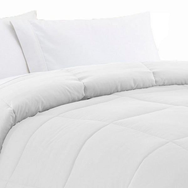 Beth Reversible Microfiber Queen Comforter, Squared Stitching, Pure White - BM284436