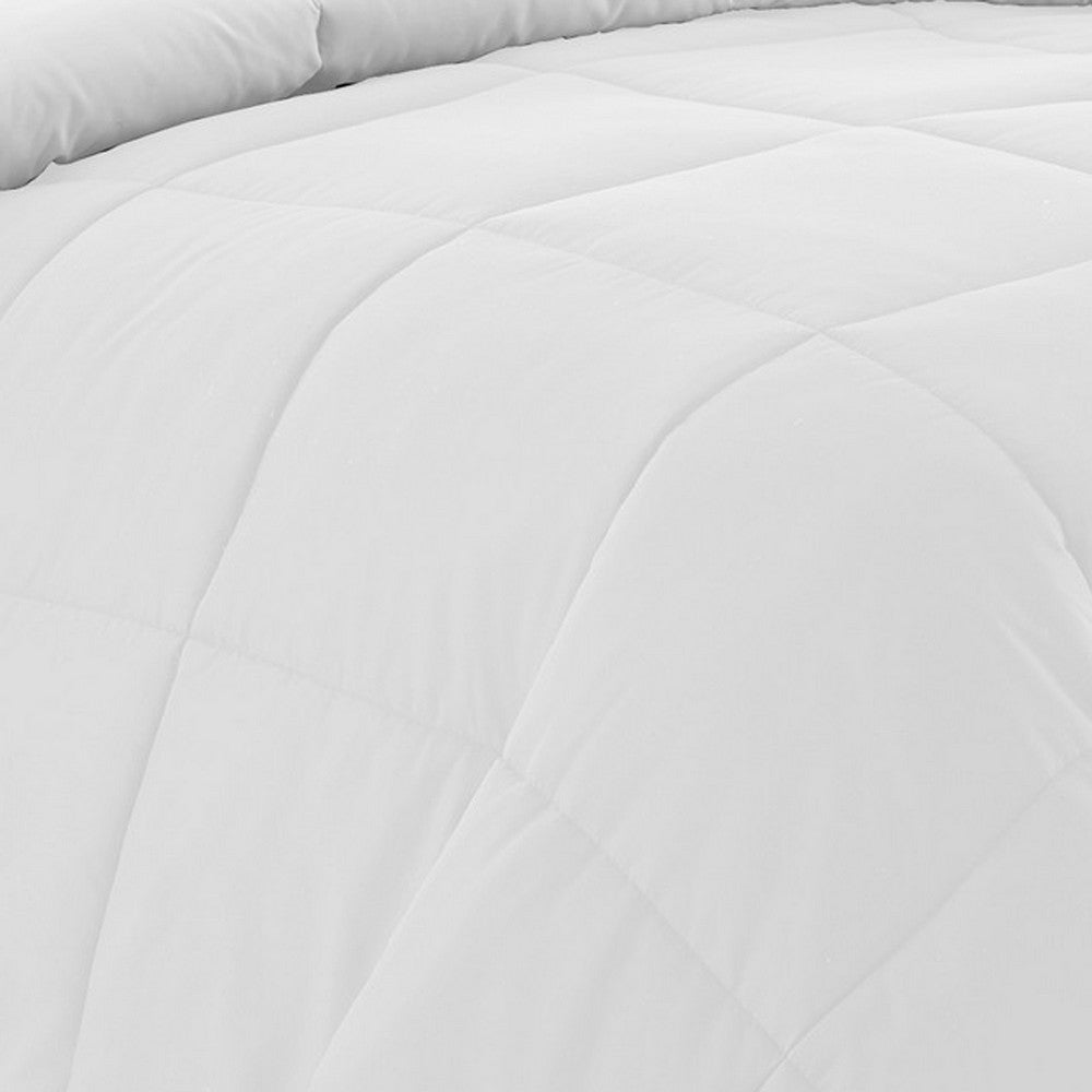 Beth Reversible Microfiber Queen Comforter, Squared Stitching, Pure White - BM284436
