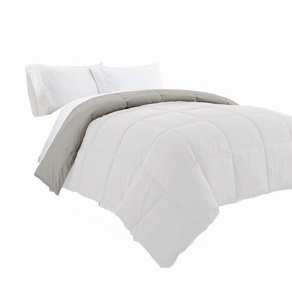 Beth Reversible Microfiber Queen Comforter, Squared Stitching, White, Gray - BM284437