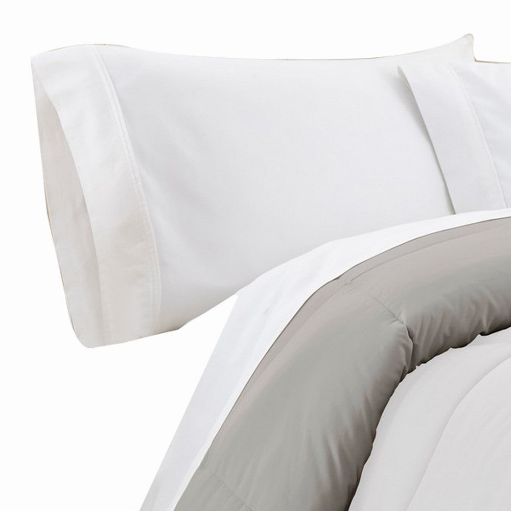 Beth Reversible Microfiber Queen Comforter, Squared Stitching, White, Gray - BM284437