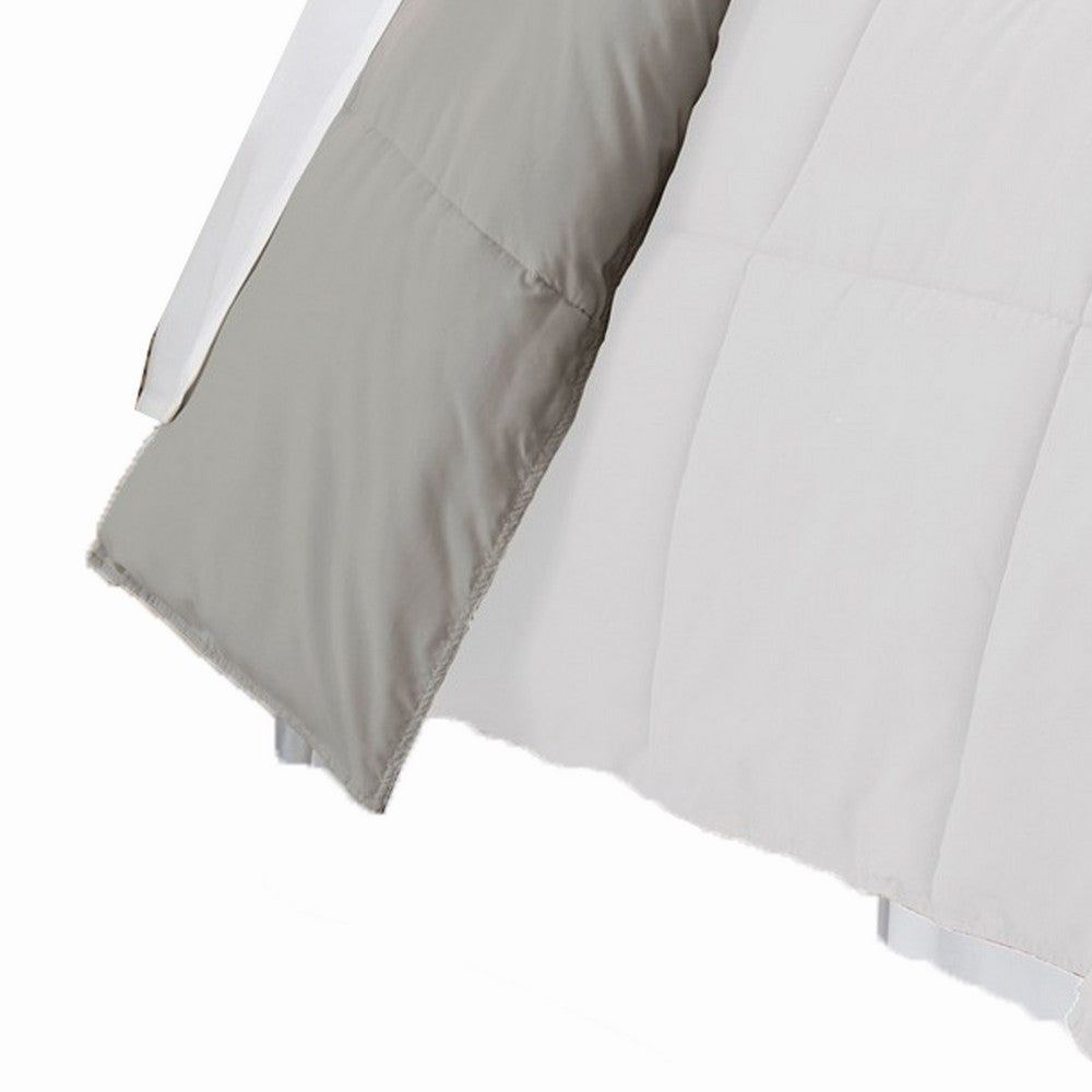 Beth Reversible Microfiber Queen Comforter, Squared Stitching, White, Gray - BM284437