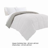 Beth Reversible Microfiber Queen Comforter, Squared Stitching, White, Gray - BM284437