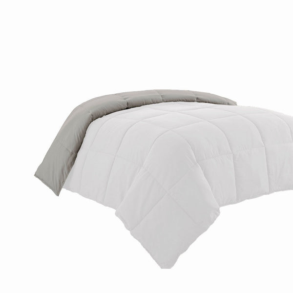 Beth Reversible Microfiber King Comforter, Squared Stitching, White, Gray - BM284440