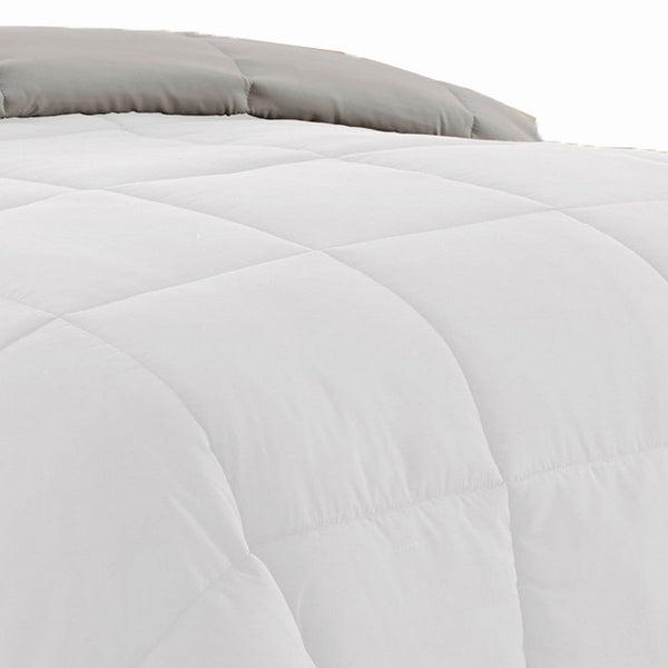 Beth Reversible Microfiber King Comforter, Squared Stitching, White, Gray - BM284440