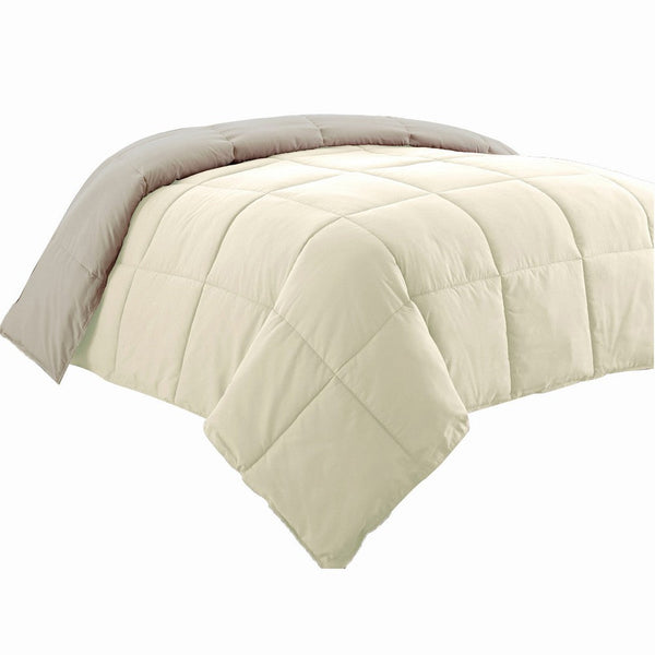 Beth Reversible Microfiber King Comforter, Squared Stitching, Ivory, Beige - BM284441