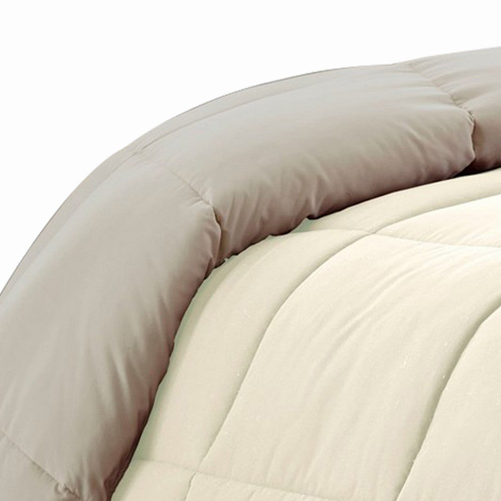 Beth Reversible Microfiber King Comforter, Squared Stitching, Ivory, Beige - BM284441