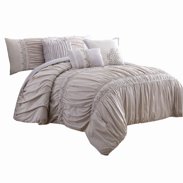 Rue 8 Piece Queen Size Comforter Set, Microfiber, Pleated Design, Beige - BM284442