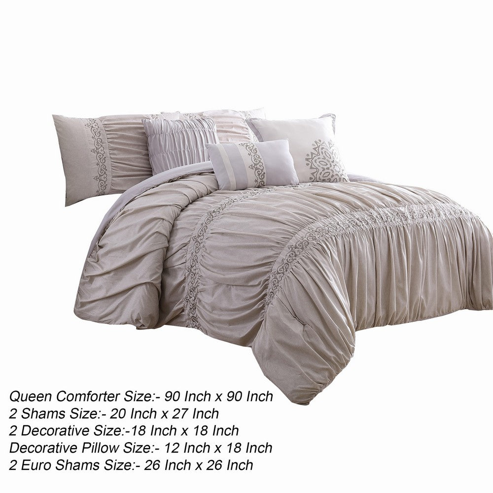 Rue 8 Piece Queen Size Comforter Set, Microfiber, Pleated Design, Beige - BM284442