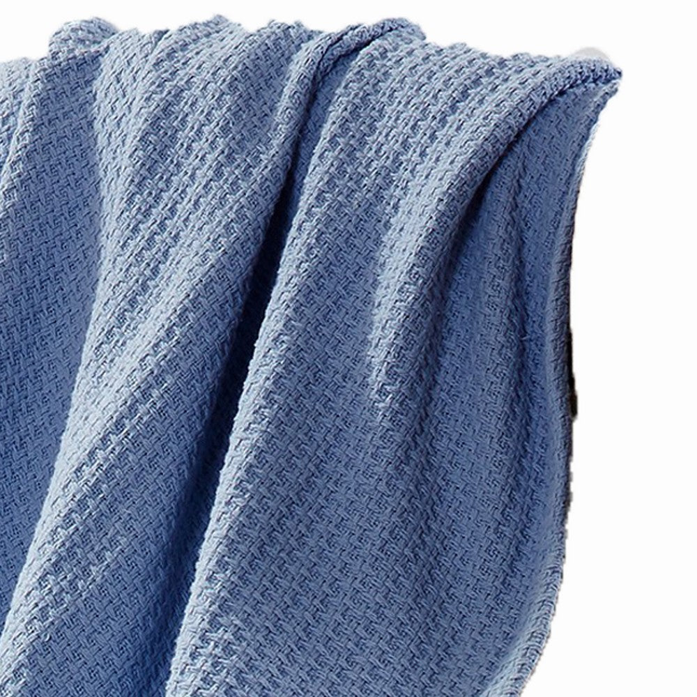 Nyx King Size Ultra Soft Cotton Thermal Blanket, Textured Feel, Denim Blue - BM284463