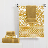 Bev Modern 6 Piece Cotton Towel Set, Jacquard Filigree Pattern, Yellow - BM284467