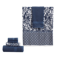 Bev Modern 6 Piece Cotton Towel Set, Jacquard Filigree Pattern, Deep Blue - BM284468