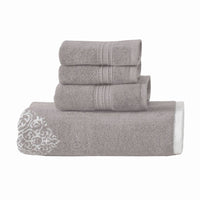 Eula Modern 6 Piece Cotton Towel Set, Stylish Damask Pattern, Light Gray - BM284472