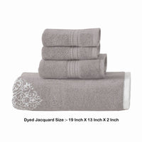 Eula Modern 6 Piece Cotton Towel Set, Stylish Damask Pattern, Light Gray - BM284472