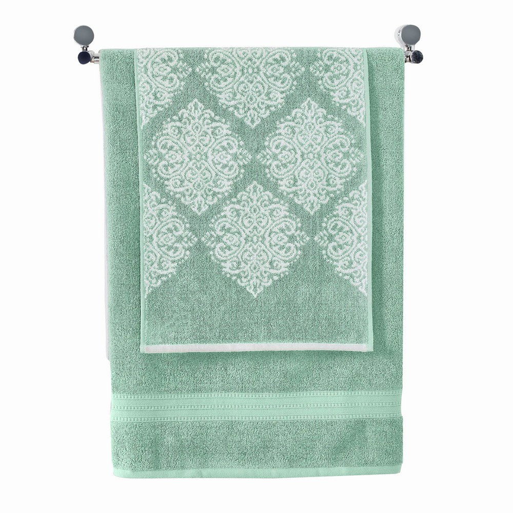 Eula Modern 6 Piece Cotton Towel Set, Stylish Damask Pattern, Sage Green - BM284474