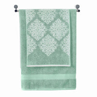 Eula Modern 6 Piece Cotton Towel Set, Stylish Damask Pattern, Sage Green - BM284474