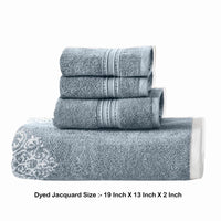 Eula Modern 6 Piece Cotton Towel Set, Stylish Damask Pattern, Slate Blue - BM284475